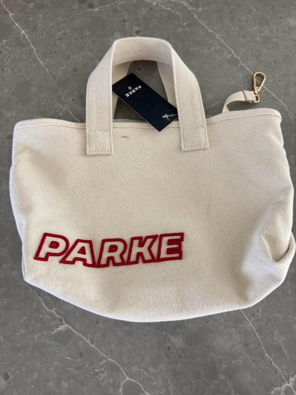 Mini Parke Cream Canvas Tote Bag with Red Logo